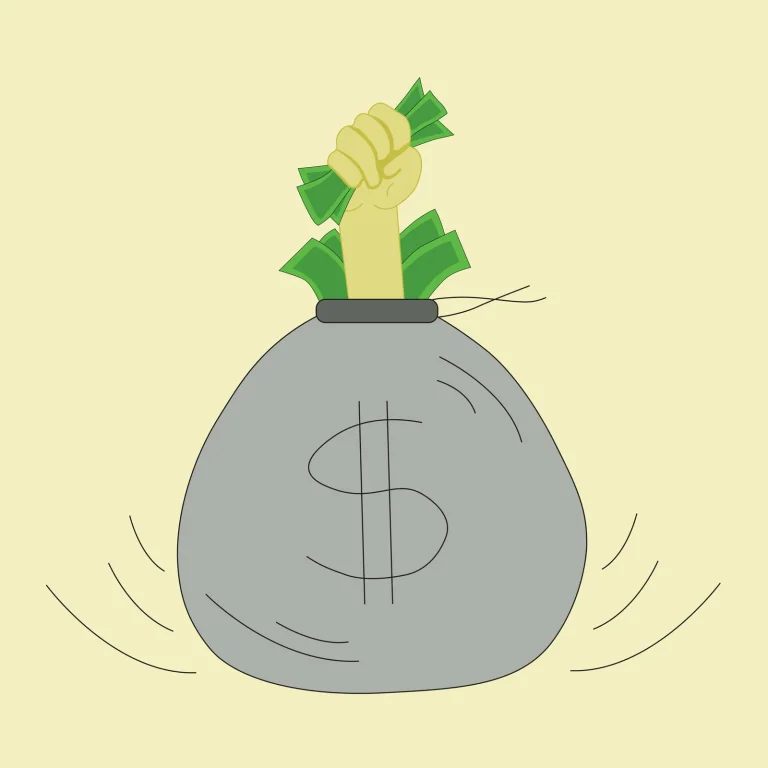 Illustration of a hand pulling cash from a money bag