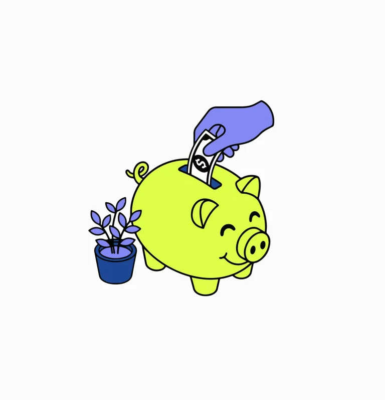 Illustration of a hand putting a bill into a piggy bank