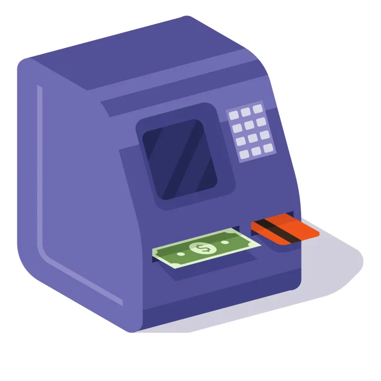 Illustration of a bank machine dispensing cash